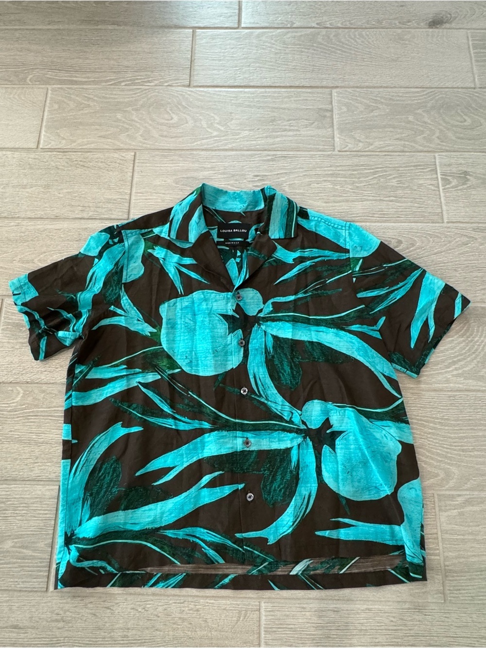 LOUISA BALLOU Weekend Shirt in Turquoise Flower Size Small VGUC - Picture 5 of 7